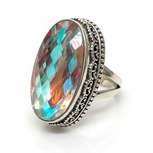 CUSTOM MADE MULTI FACETED MYSTIC TOPAZ STERLING RING